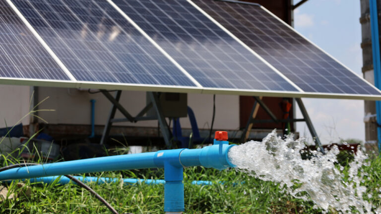 Solar panels used to power up pumps used in farms.