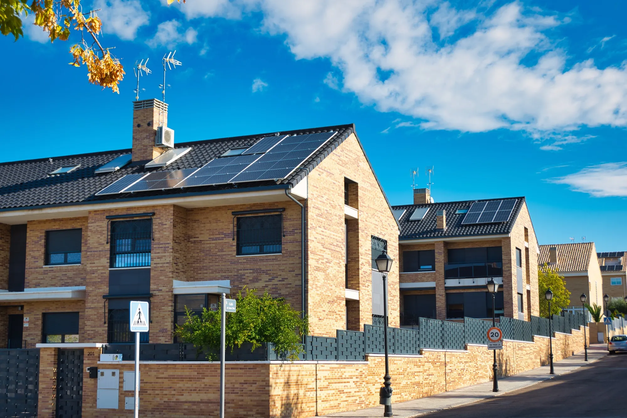 solar energy panels on the roofs of single-family homes