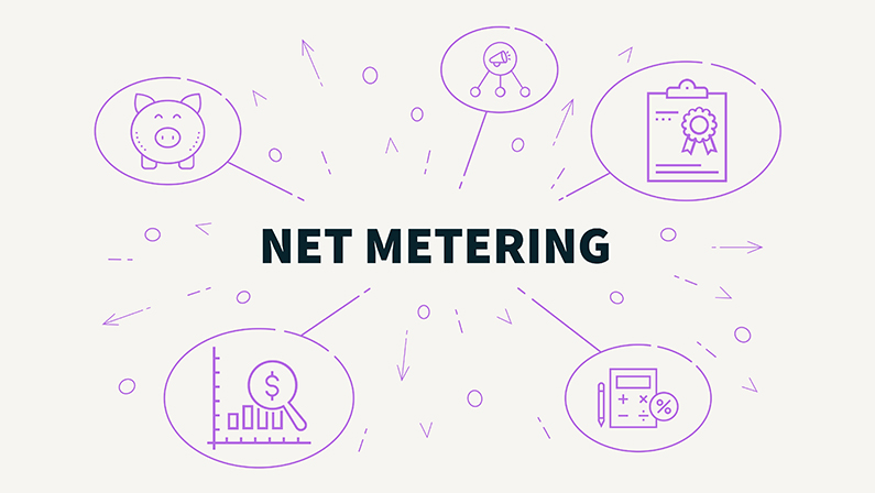 Conceptual business illustration with the words net metering